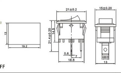 KCD1-101 | KCD1 (6A 250V AC) | کلید راکر دو حالته دو پایه 6 آمپر 21*15*14.5